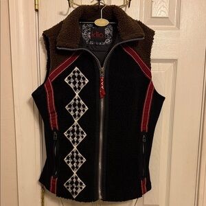 Kliq Women's Black and Brown Vest with Red Details